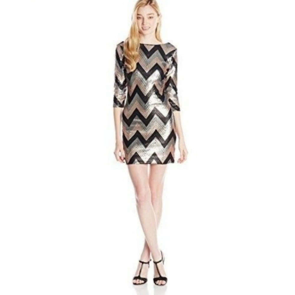 Gianni Bini Chevron Sequins Long-Sleeved Mini Dress Size 1 C27
